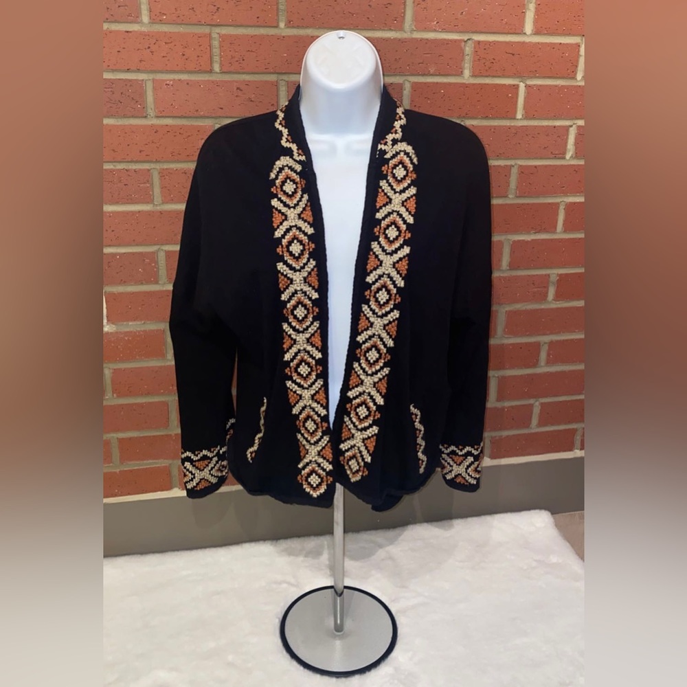 Lucky Lotus Lucky Brand Aztec Print Open Cardigan Black